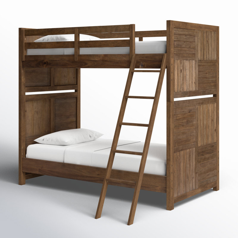 Lit superposé simple en bois massif Halley, Brun