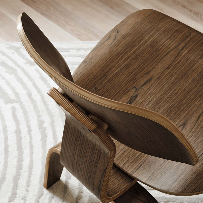 Curvatura 25" Walnut Plywood Sculpted Lounge Chair