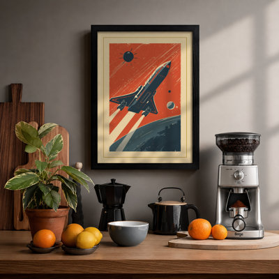 Rocket to the Stars Retro - Framed Print