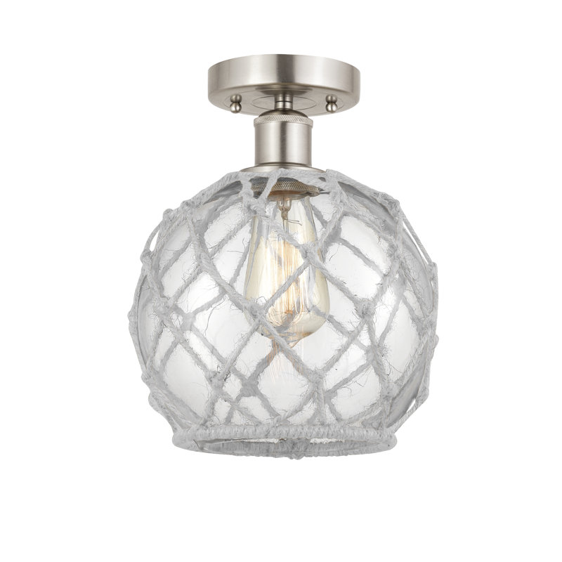 Larocque Glass Semi Flush Mount, Clear/White, Brushed Satin Nickel