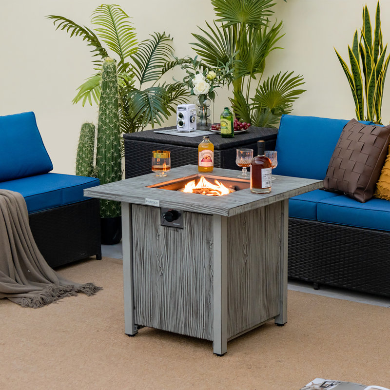Rectangle Metal, Stainless Steel Propane Smokeless Fire Pit Table with Hidden Fuel Tank, 25" H x 28" W x 28" D, Gray