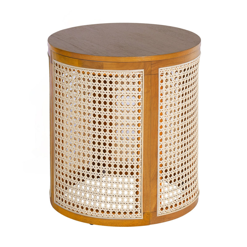 Table d'appoint ronde en rotin tissé, Ochre / Natural, Ochre, Natural