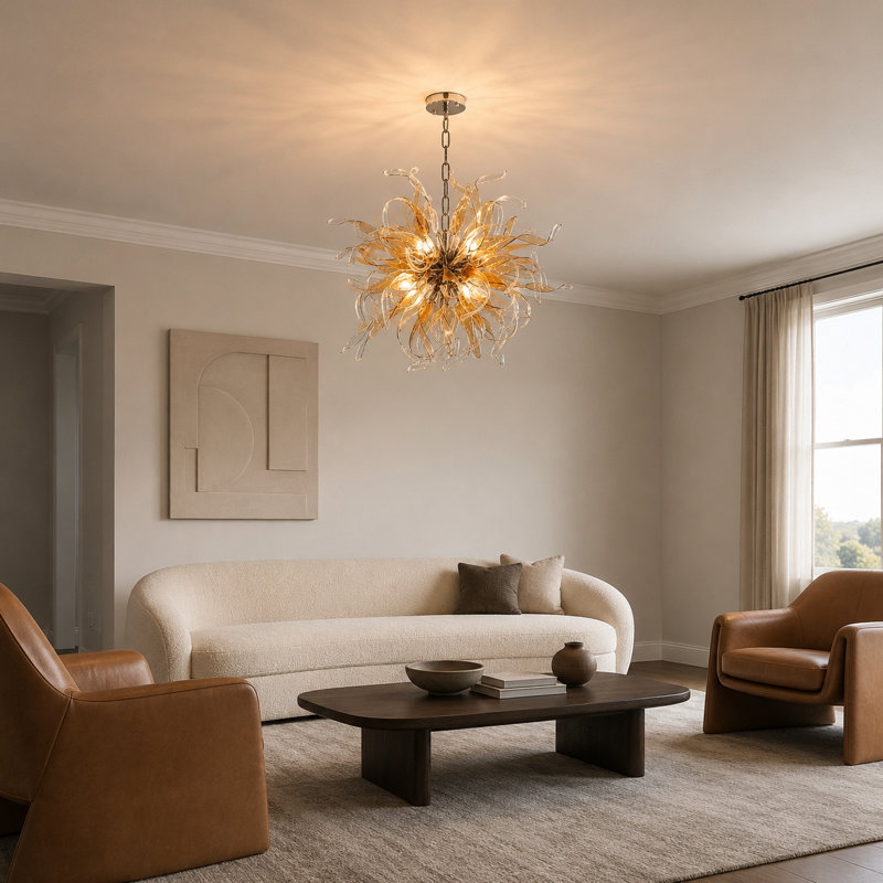 Lustre moderne en verre ambré et transparent de 50 cm (20 pouces) avec chaîne ajustable
