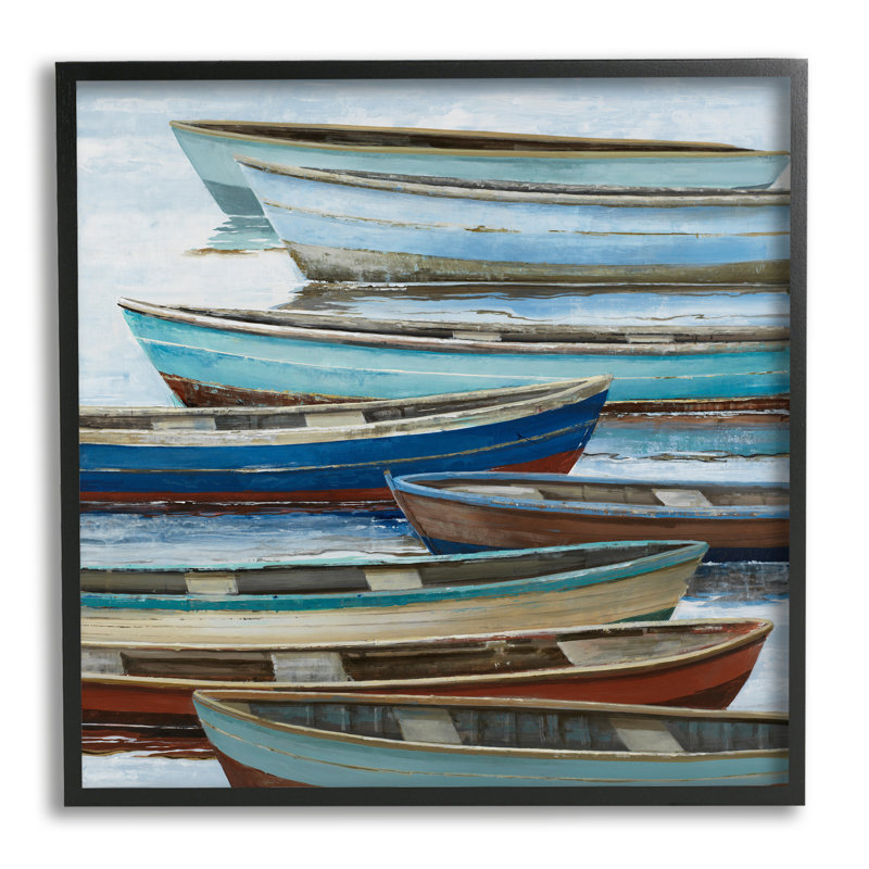 Ba-035, reproduction encadrée de canots rustiques sur un lac par Max Maxx, H 24 po x l 24 po x P 1,5 po