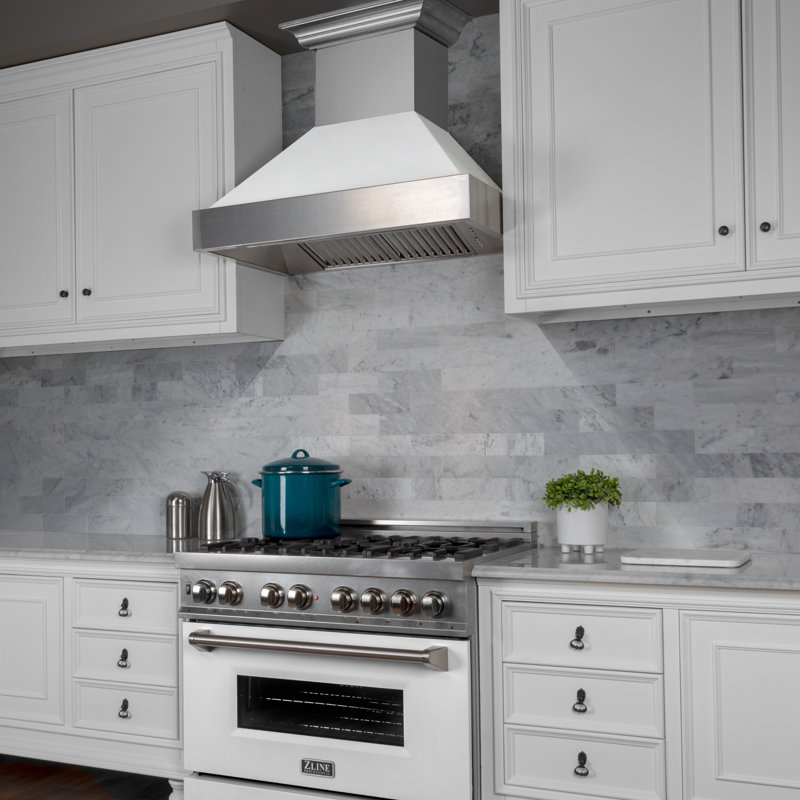 36" Fingerprint Resistant Stainless Steel Range Hood with Fingerprint Resistant Shell (8654SN-36), White Matte