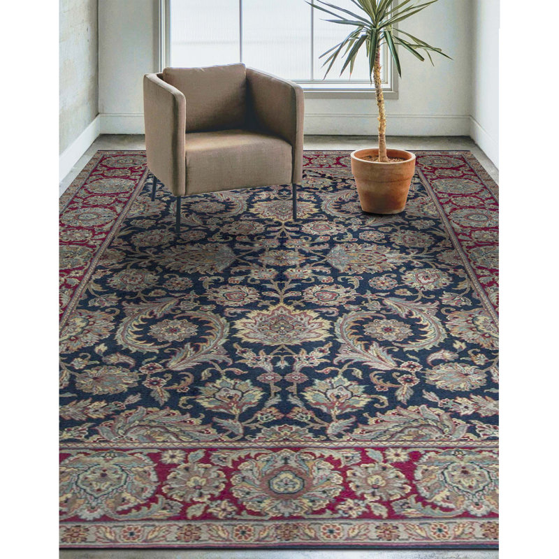 Tapis noir et rouge de haute qualité noué à la main