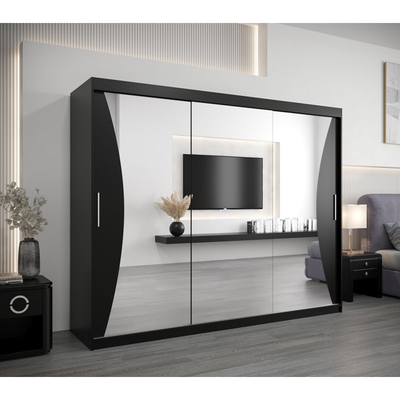Milvin 3 Door Manufactured Wood Wardrobe, Matte Black