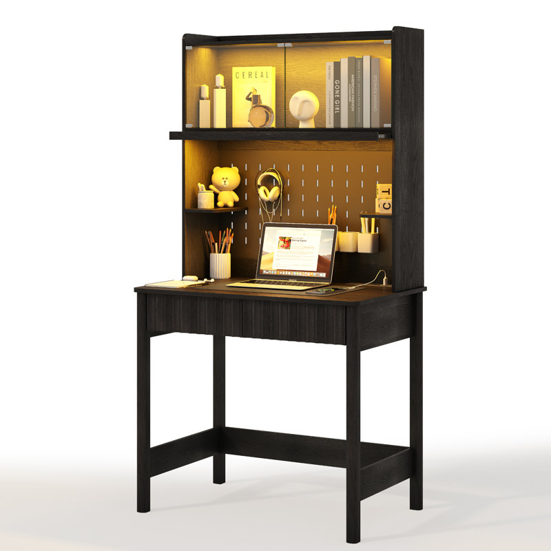 Computer Desk with Power Outlet, Black