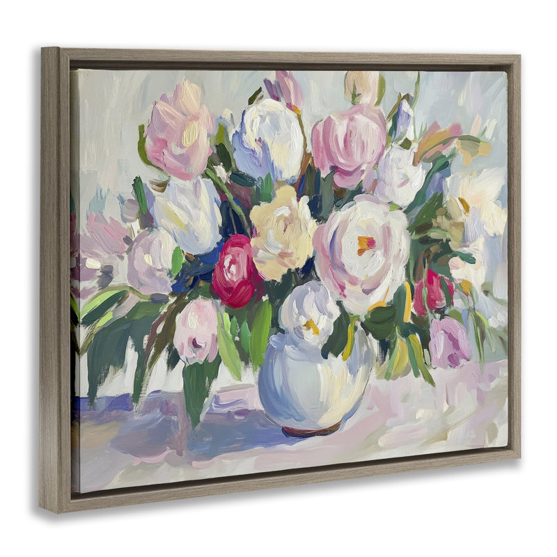 Cadre flottant abstrait pastel coloré, par Petal Prints Design, H 17 po x l 21 po, Cadre flottant orme Montalcino
