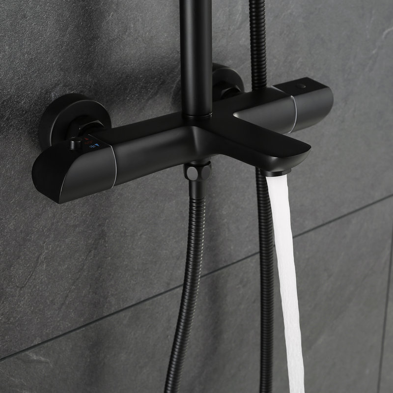 10.04*7.68" Thermostatic Shower System Rain Shower Head Set, 3 Function Metal Wall Mount Exposed Shower System with Rough-in Valve