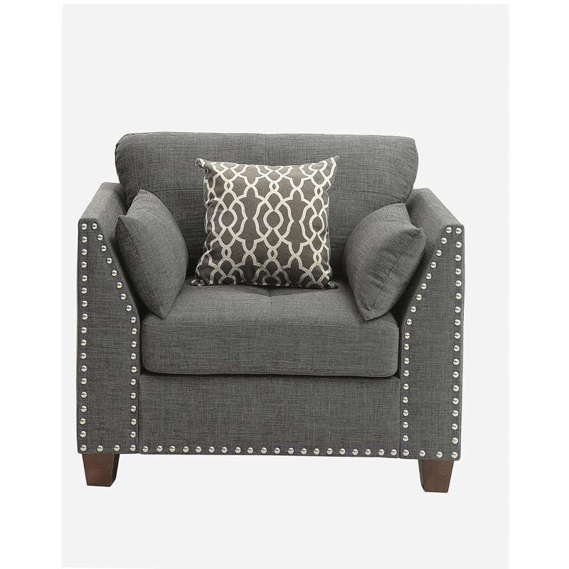 Chaise en lin gris anthracite Laurissa avec 3 coussins