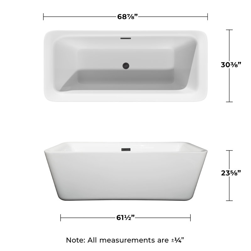 Emily 69'' x 30'' Soaking Acrylic Bathtub, Matte Black
