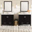 Armoire de salle de bain 72 po noire avec double meuble-lavabo, grand espace de rangement et charnières à fermeture en douceur pour une construction élégante et fonctionnelle de 72 po, portes et tablettes efficaces-1852434382