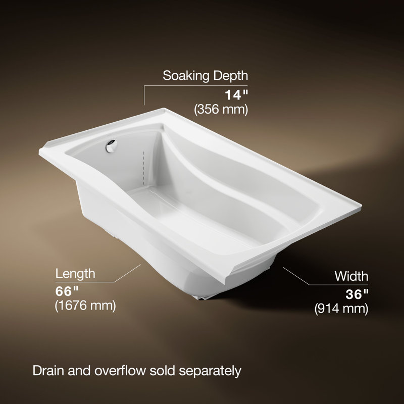Mariposa 66" x 36" Drop In Soaking Bathtub, White, Left