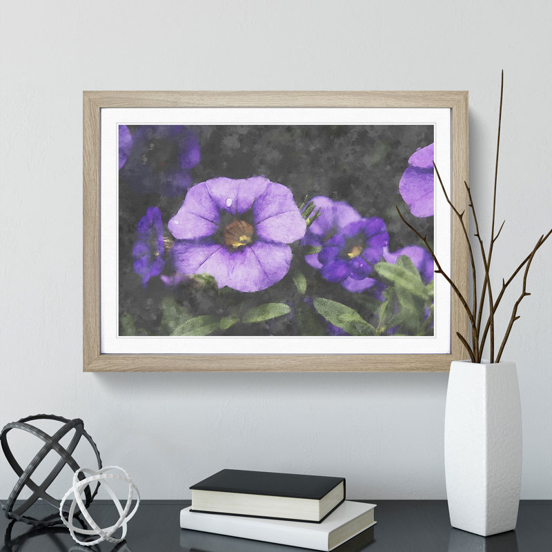 Purple Flowers - Picture Frame Painting, 36cm H x 48cm W x 2cm D, Oak Framed