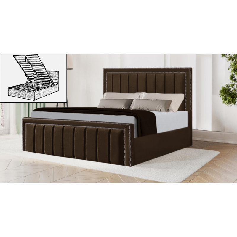 Luciana Upholstered Ottoman Storage Bed, Single (3'), Brown