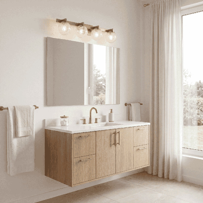 Luminaire pour meuble-lavabo Darien, H 7,25 po x l 33 po x P 5,88 po, Laiton, 4 lumières