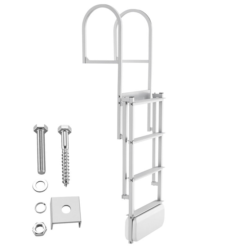 Retractable Dock Ladder, 4 Steps, Aluminum Alloy Pontoon Boat Swim Ladder with Auto-Lift Float, Non-Slip Wide Steps, 500 lbs Weight Capacity, Adjustable Height, for Lake Pool Marine Boarding