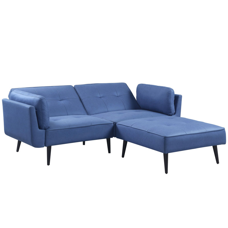 2 - Seat Adjustable Blue Fabric & With Kd Back Legs, Tight Cushion, 17" Height, 25" Armrest Height Pocket Coil Seat, Button , Convertible Function