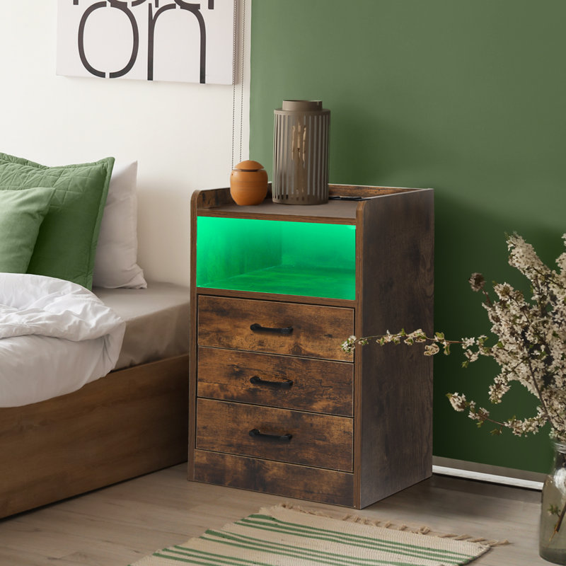 Curtesha 40cm W Manufactured Wood Bedside Table, Brown