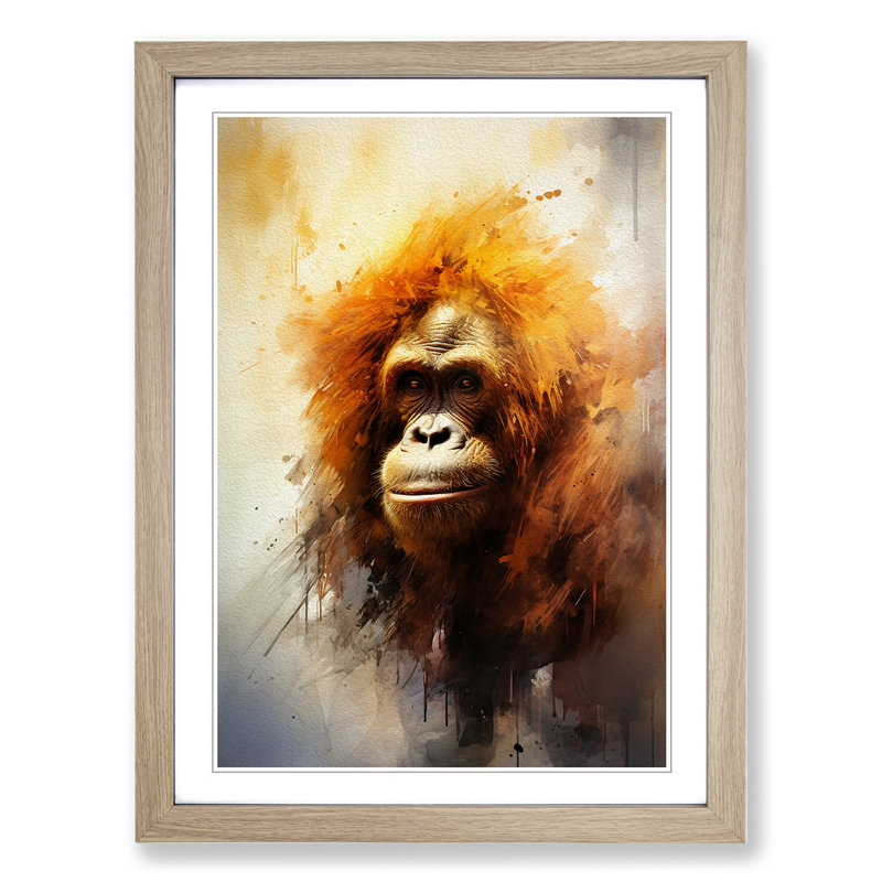 Orangutan Romanticism - Single Picture Frame Print on Wood, Oak Framed, 34cm H x 25cm W x 2cm D