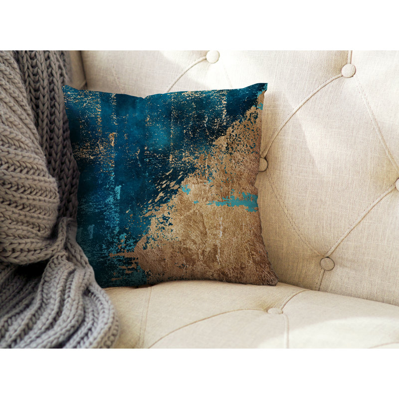 Coussin intérieur / extérieur Lincolnwood, H 15 po x l 15 po, Turquoise / or