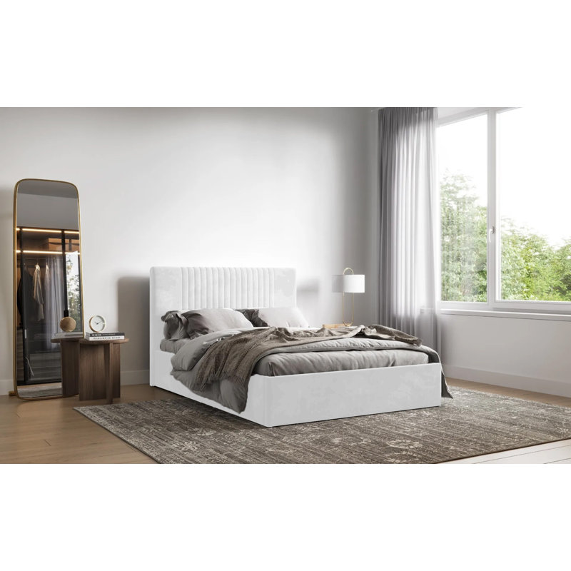 Malmo Kailua Upholstered Bed Frame - Plush Velvet with Headboard and Sprung Slats, Super King (6'), White