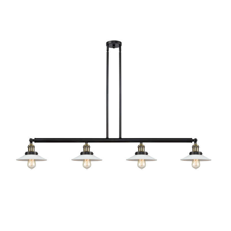 Miramontes 4 - Light Kitchen Island Pendant, Matte White Halophane, Satin Gold, 6 Watt Vinage LED Bulb