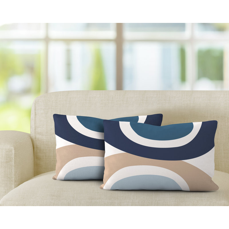 Polyester Lumbar Rectangular Indoor/Outdoor Pillow Cover & Insert, Blue/Navy/Beige