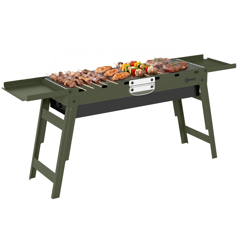 Outsunny 87cm W Portable Charcoal Grill, Green
