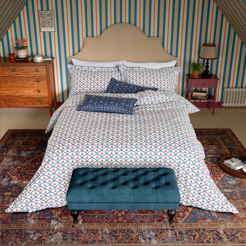 Floral Scallop Cotton Duvet Cover Set, Single Duvet Cover + 1 Pillowcase