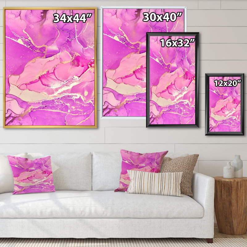 «Rose and Gold Fuchia», reproduction d'art sur toile, H 32 po x l 24 po, Cadre flottant doré