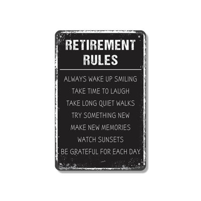 Enseigne de fantaisie en aluminium 12 po x 18 po Retirement Rules