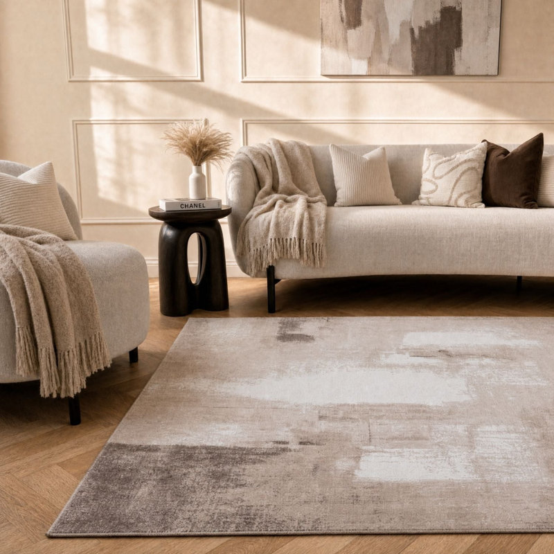 Elaris Collection Rectangle Abstract Area Rug, Beige/Ivory, 120X170 cm