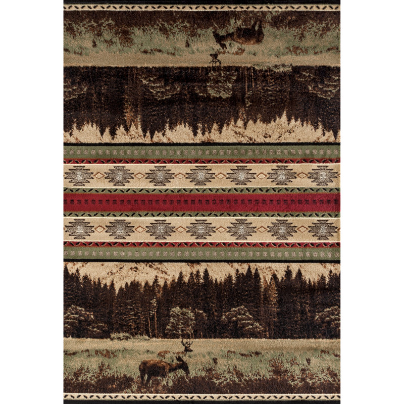 Tapis vert / beige Pippen Woodland Meadows, Rectangle 5 pi 3 po x 7 pi 2 po