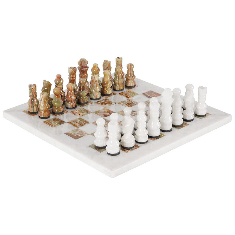 RADICALn Handmade 12'' L Stone Chess Game Set, White/Green Onyx