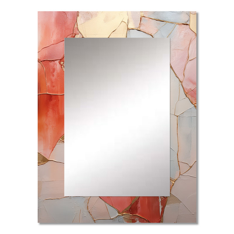 Corail or minimaliste poteries - miroir mural spirales abstraites, miroir décoratif moderne, art imprimé en métal