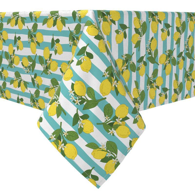 Rectangular Tablecloth, 100% Cotton, 60X120", Lemon Branches Stripe