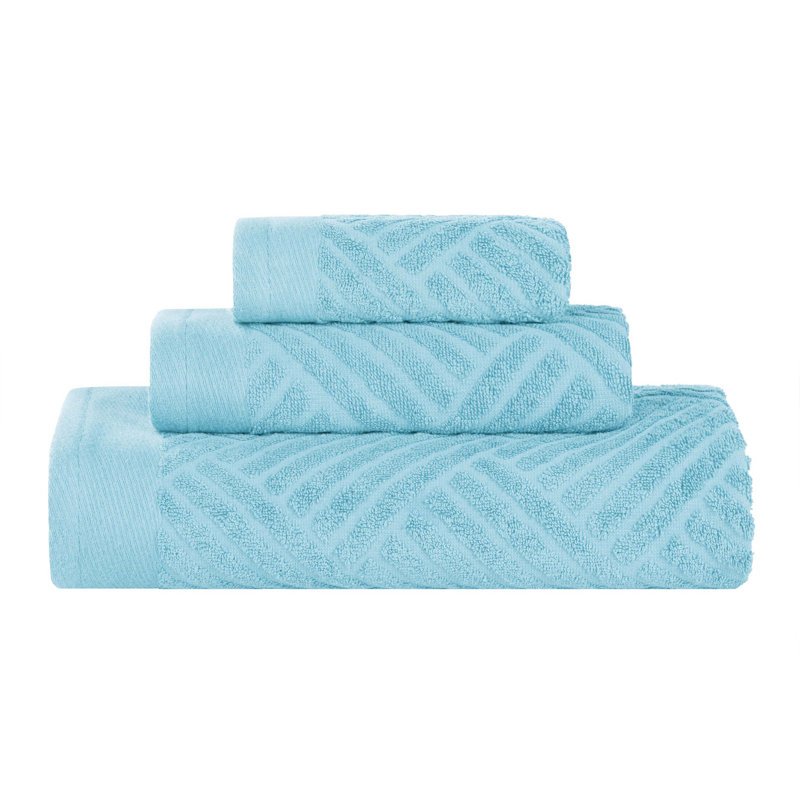 Ensemble de serviettes 3 pièces en coton égyptien doux et texturé Ocilla, Bleu ciel