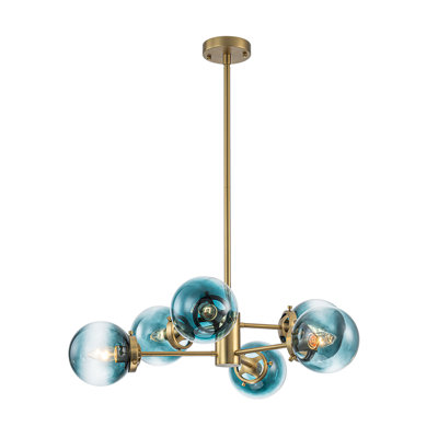 6-Light Gradient Blue Glass Globe Chandelier