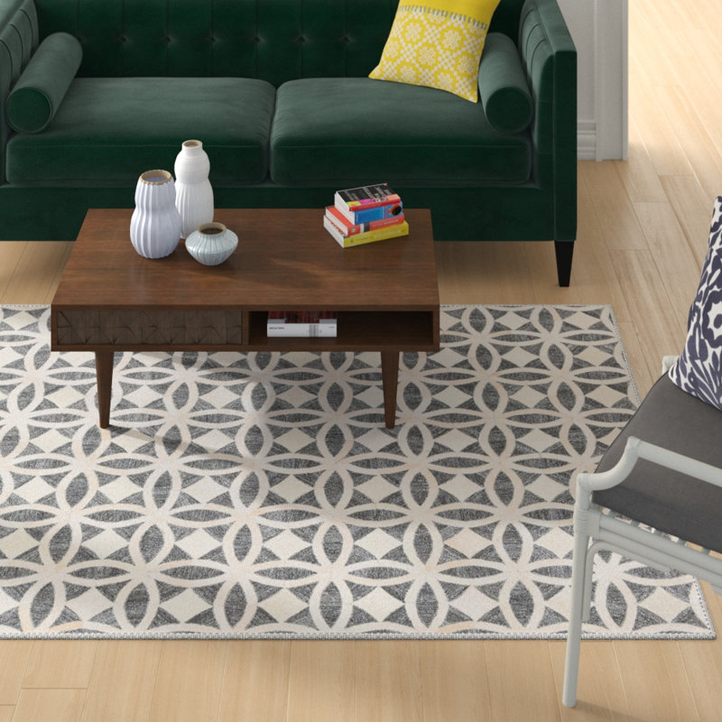 Tapis de zone en graphite à la main noué la Winnett, Rectangle 5 pi x 7 pi 6 po