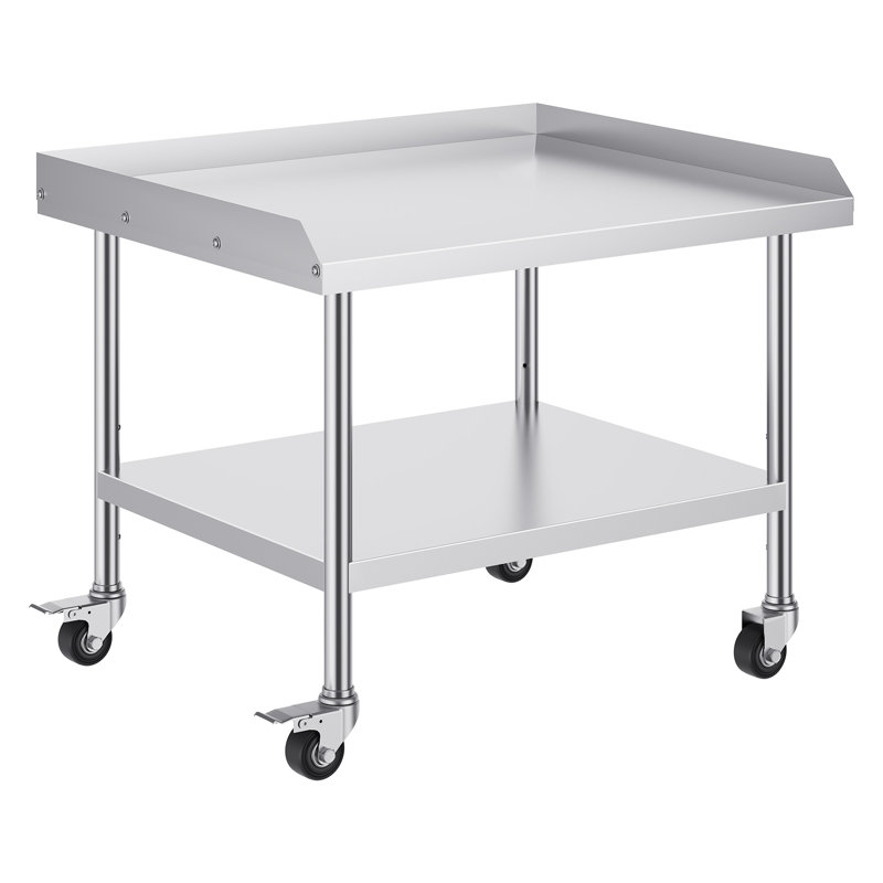 30 Inch Height Stainless Steel Work Table with Wheels and 3-side Baffles, Adjustable Shelf, 30" H x 36" W x 30" D