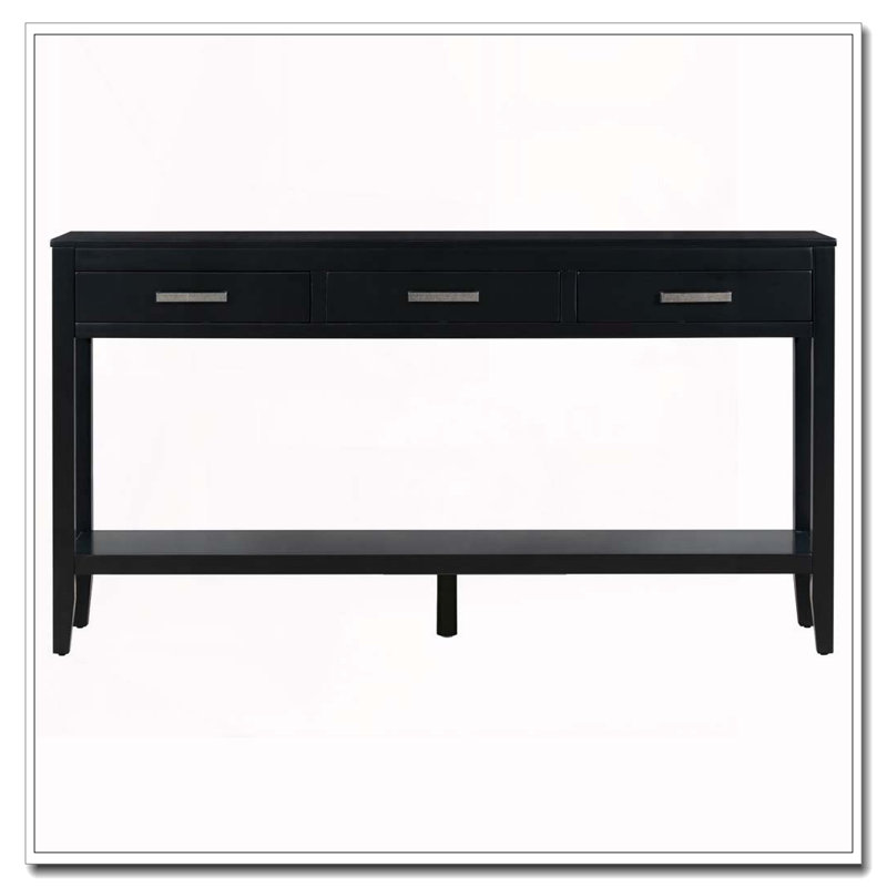 Console de 59,1 po avec 3 tiroirs, console peinte, Noir