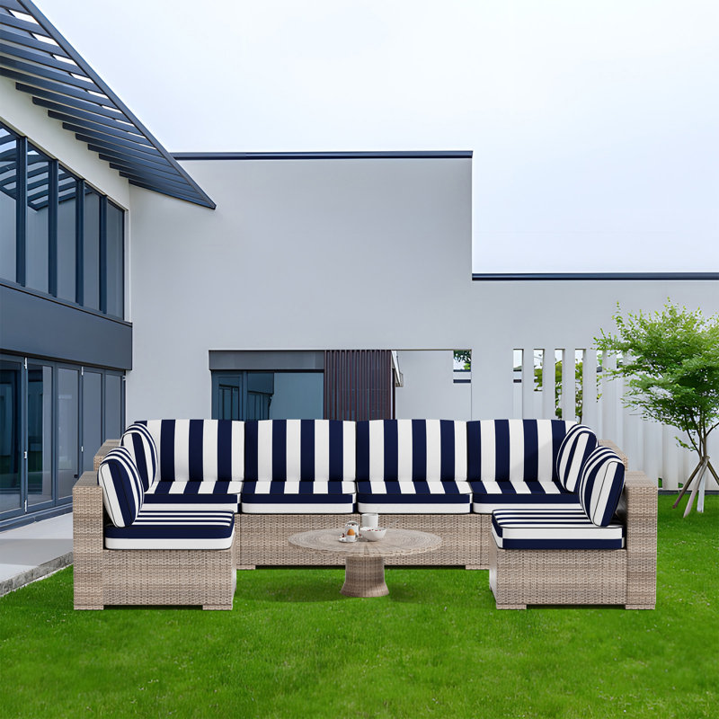 14-piece Outdoor Cushions For Patio Furniture, 6 Seat Waterproof Replacement Cushion Set - High-density Foam, Fits Wicker & Rattan Sectional Sofas, Liner&cover