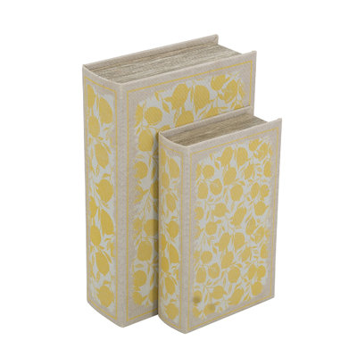 Decorative Book Boxes with Multi-Floral Motifs - Set of 2 - Yellow