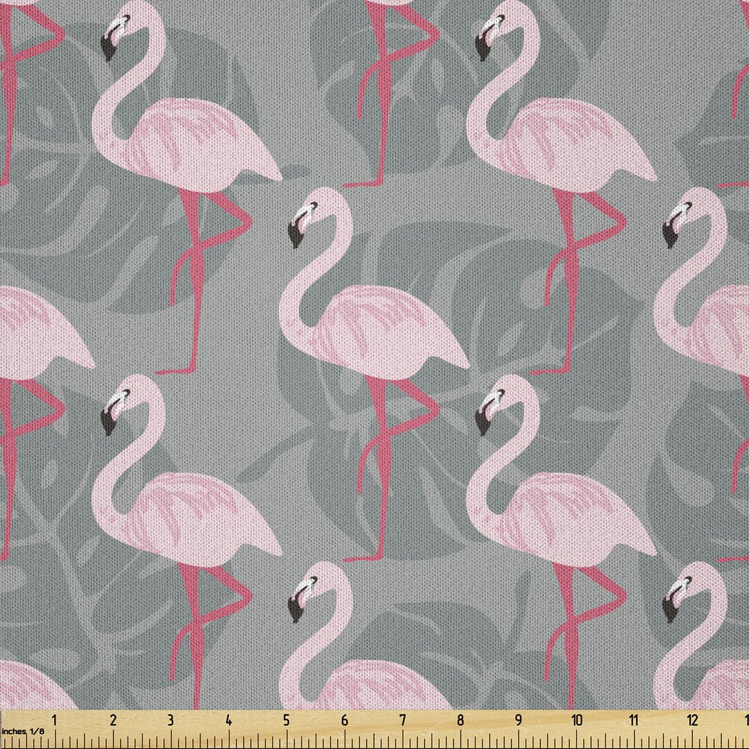 Stoff als Meterware, Baum-Blätter Wildlife, Flamingo, Grau Rose Pink