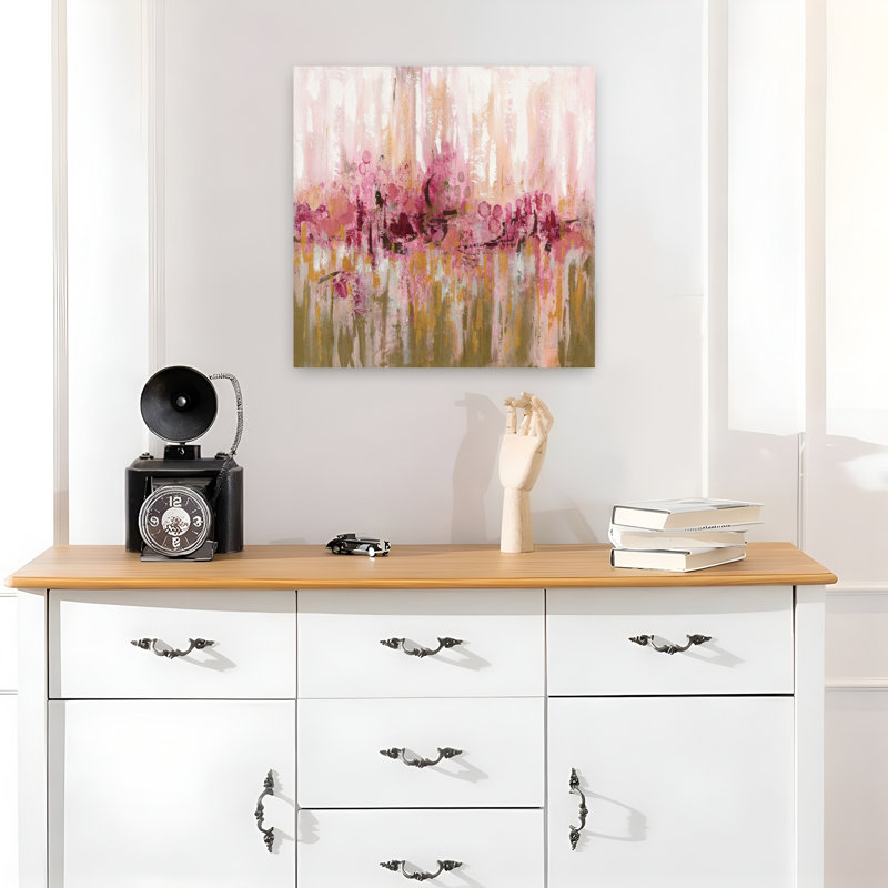 Reflets roses contemporains avec art abstrait brun, H 18 po x l 18 po