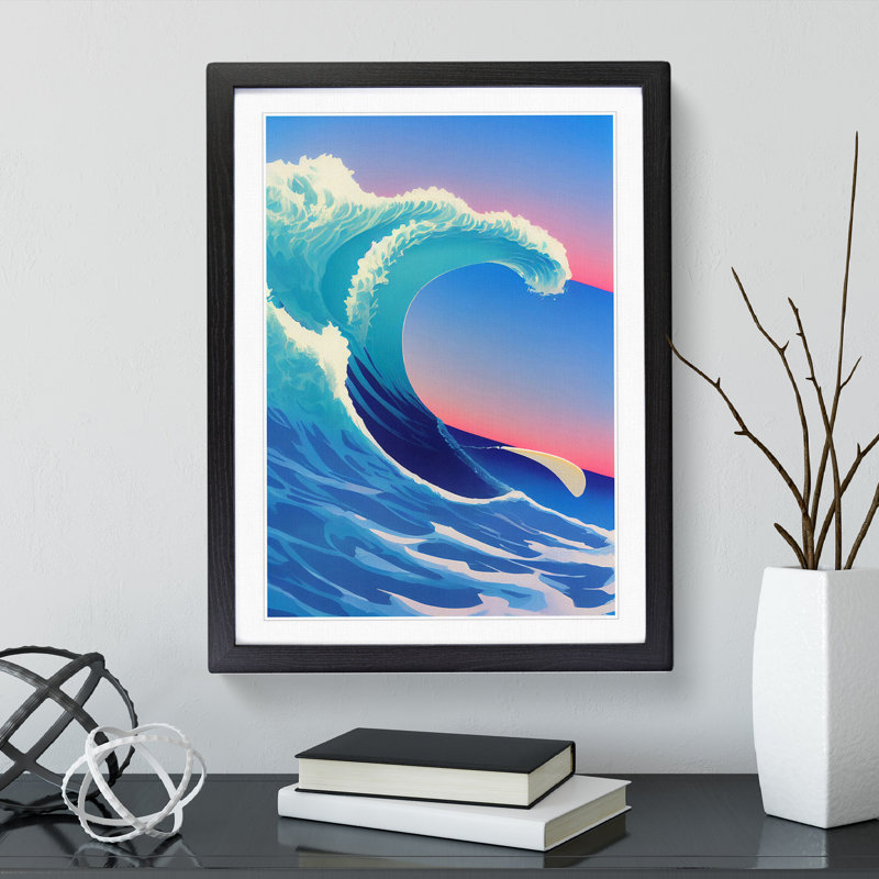 XV1022-3050X Ocean Wave At Sunset No.2 - Single Picture Frame Print, Black, 64cm H x 46cm W