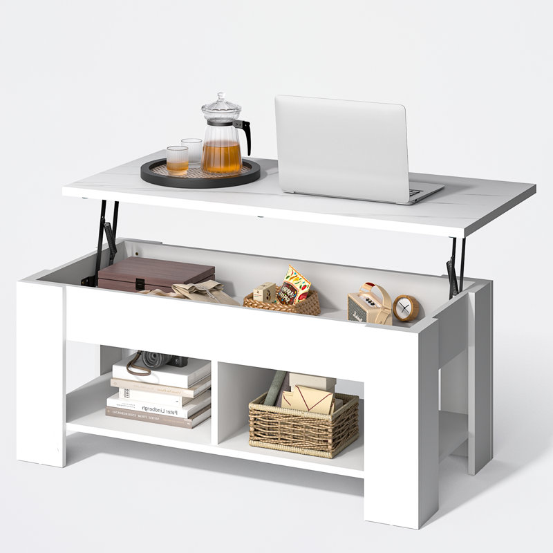 Sparta Lift Top Extendable Coffee Table With Storage, White Marble