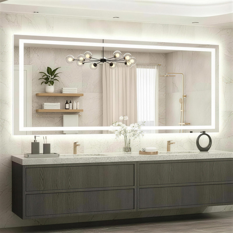 60 x 30 LED Vanity Mirror for Bathroom, Frontlit & Backlit LED Mirror for Bathroom with 3 Colour Lights, Wall Vanity Mirror with Anti-Fog, Shatterproof & Memory Function, Perfect for Modern Bathrooms